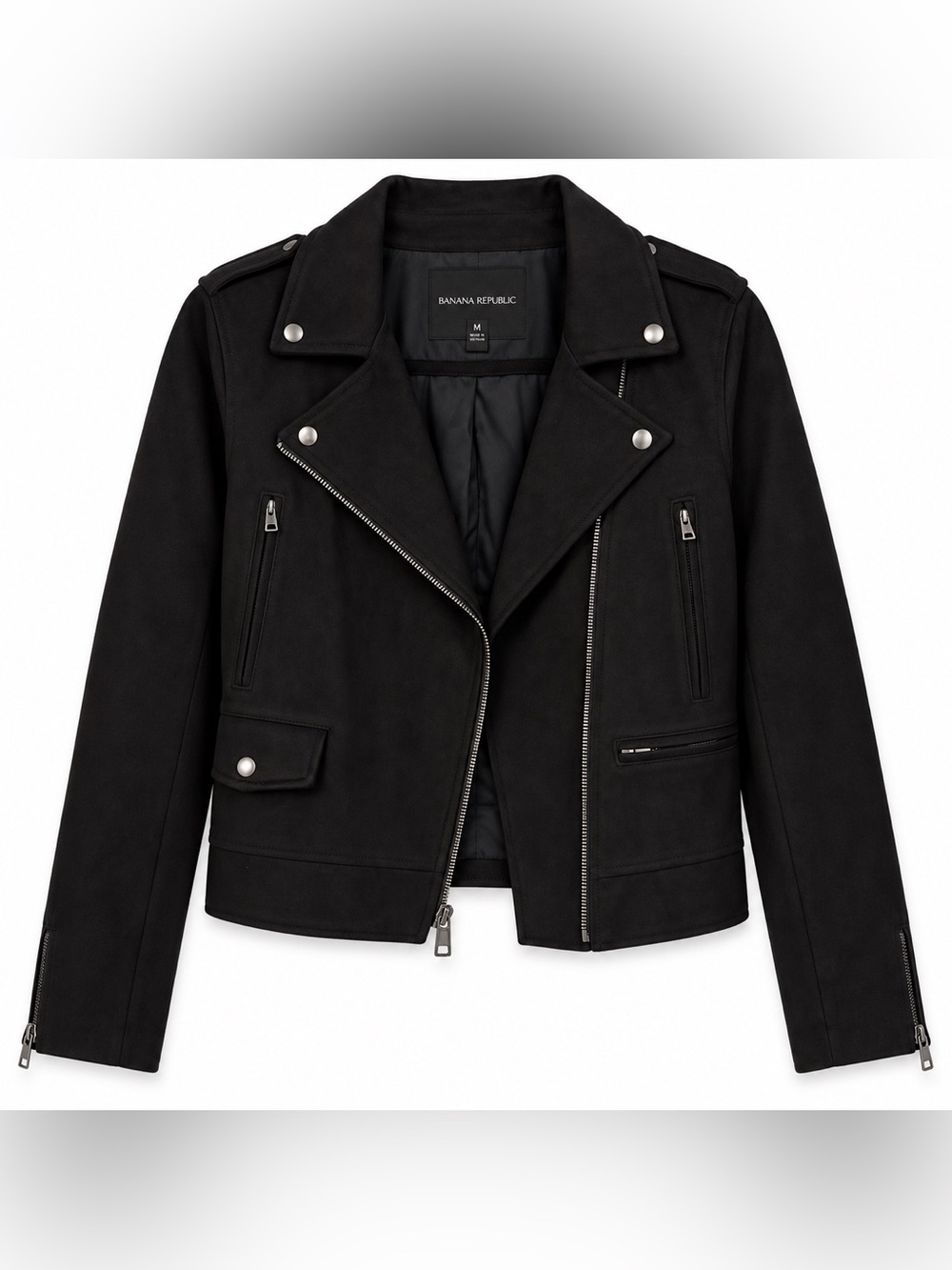 Banana Republic Vegan Suede Moto Jacket - Black, Size M